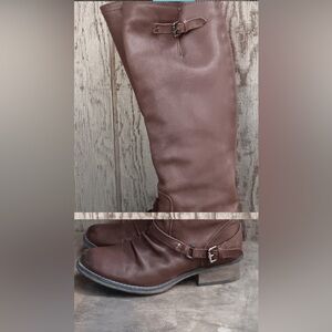 Tall Brown Leather Knee-High Zipper Boots Womens Size 11